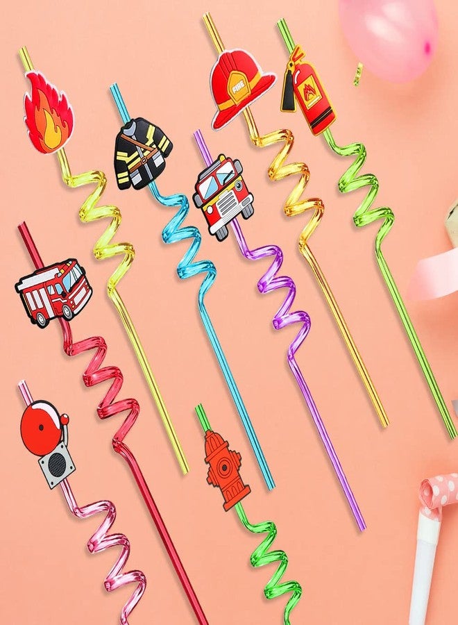 GREAWOD 24 PCS Fire Truck Party Favors Drinking Straws for Fire Truck Birthday Party Supplies,Suitable for fire truck themed party With 2 Pieces Straw Cleaning Brushes(8 color) - Image 2